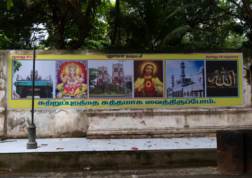 billboard showing religion diversity, Pondicherry, Puducherry, India