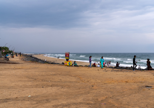 Indian people on the restored beach, Pondicherry, Puducherry, India