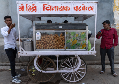 Panipuri for sale in a foodtruck, Rajasthan, Mukundgarh, India