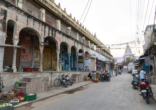 Old historic building with arches in town, Rajasthan, Mukundgarh, India