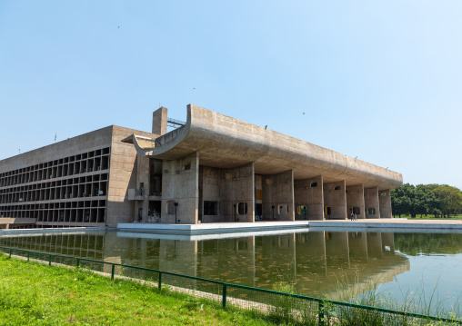The Assembly building and reflecting pool by Le Corbusier, Punjab State, Chandigarh, India