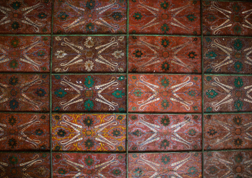 ￼Shalimar Bagh Mughal garden marble pavilion ceiling, Jammu and Kashmir, Srinagar, India