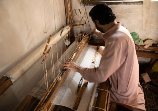 Kashmiri man weaving a pashmina scarf, Jammu and Kashmir, Srinagar, India
