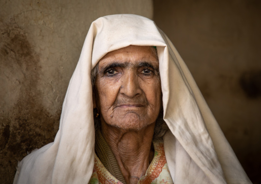 Portrait of an old veiled kashmiri woman, Jammu and Kashmir, Srinagar, India