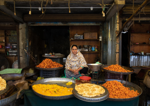 Indian woman selling tradional street food, Jammu and Kashmir, Charar- E- Shrief, India