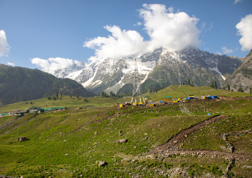 Power line in the mountain, Jammu and Kashmir, Sonamarg, India