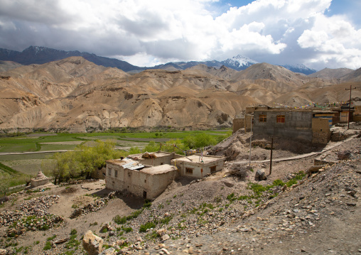 Village in the mountain on Kargil - Leh road, Ladakh, Fotula, India