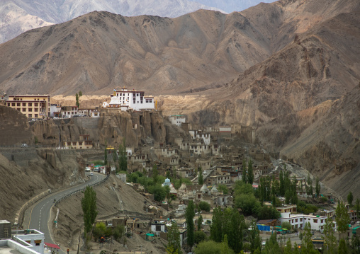 Lamayuru monastery with view of moonland in background, Ladakh, Khalatse, India