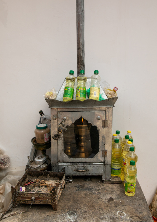 Oil bottles in Hemis monastery, Ladakh, Hemis, India