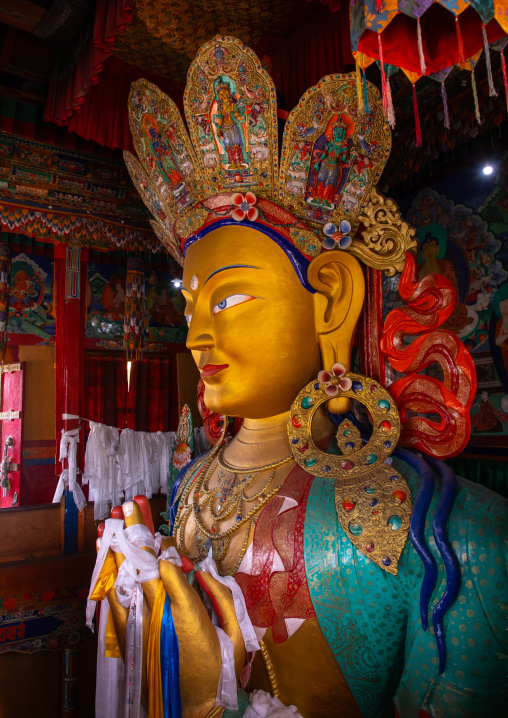 The statue of Maitreya Buddha in Thiksey monastery, Ladakh, Thiksey, India