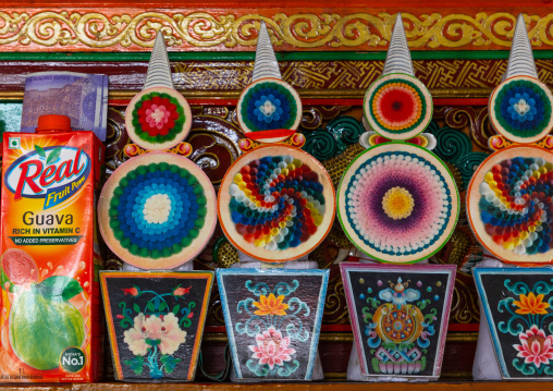 Offerings in Thiksey monastery, Ladakh, Thiksey, India