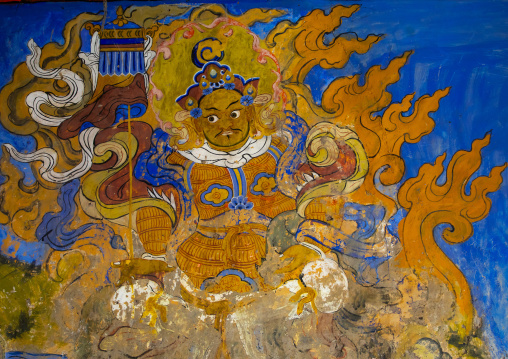 Buddhist painting in Thiksey monastery, Ladakh, Thiksey, India