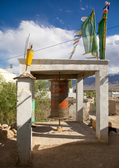 Prayer wheel in onamling Tibetan settlement, Ladakh, Leh, India