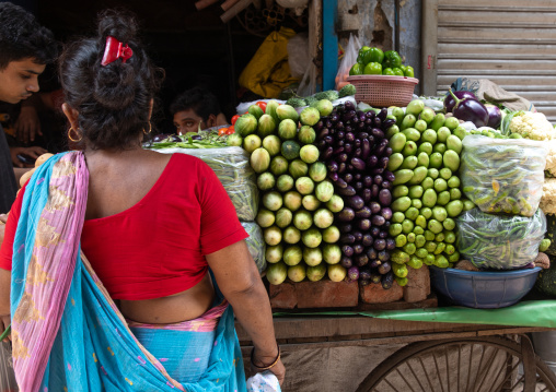 Indian woman buying vegetables in old Delhi, Delhi, New Delhi, India