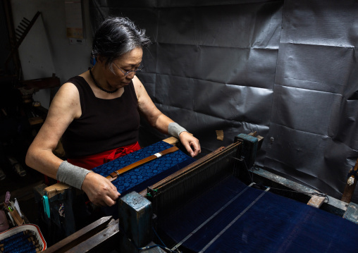 Kurume Kasuri weaving in Aika Tanaka Kasuri Kobo workshop, Kyushu region, Chikugo, Japan