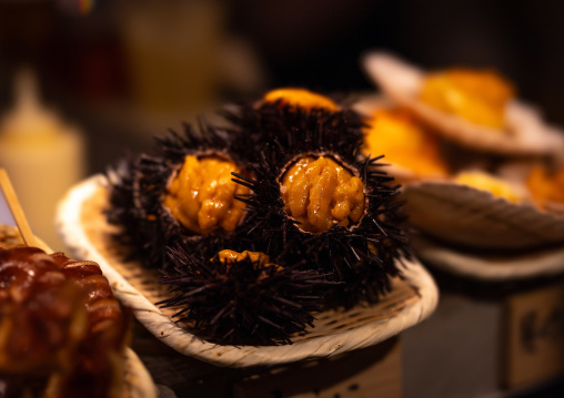 Sea urchins for sale in a market, Kansai region, Kyoto, Japan