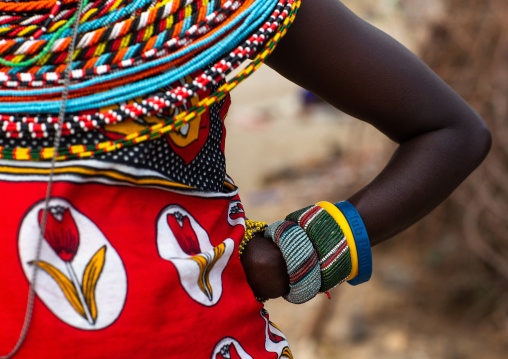 Samburu tribe woman with beaded bracelets and necklaces, Samburu County, Samburu National Reserve, Kenya