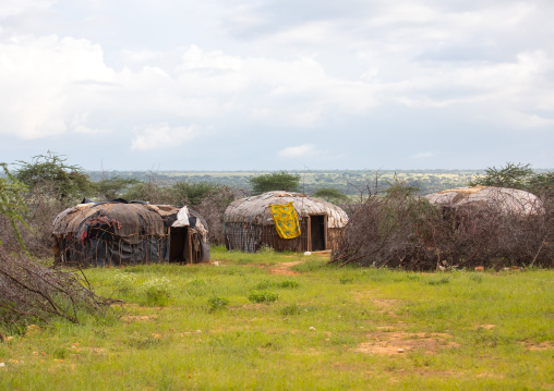 Saburu tribe village with huts, Samburu County, Samburu National Reserve, Kenya