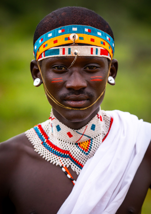 Portrait of a young samburu moran, Samburu County, Samburu National Reserve, Kenya