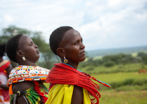 Portrait of samburu women with beaded necklaces, Samburu County, Samburu National Reserve, Kenya