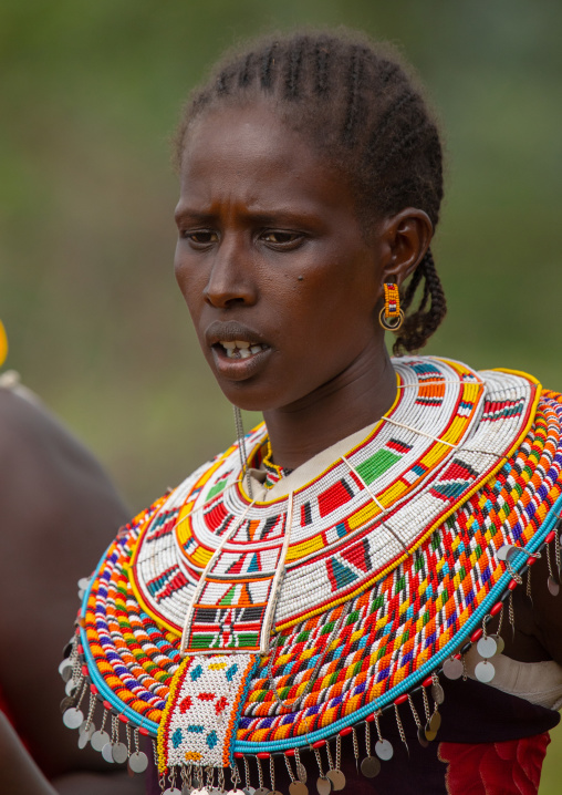 Portrait of a samburu woman with a beaded necklace, Samburu County, Samburu National Reserve, Kenya