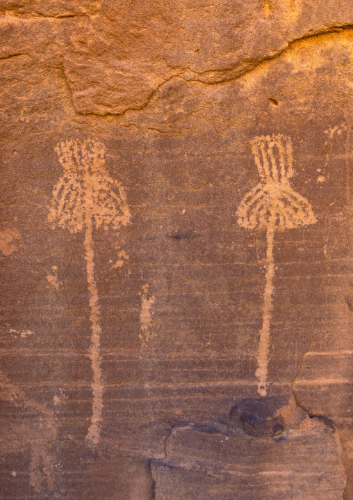 Petroglyphs on a rock depicting palm trees, Najran Province, Thar, Saudi Arabia