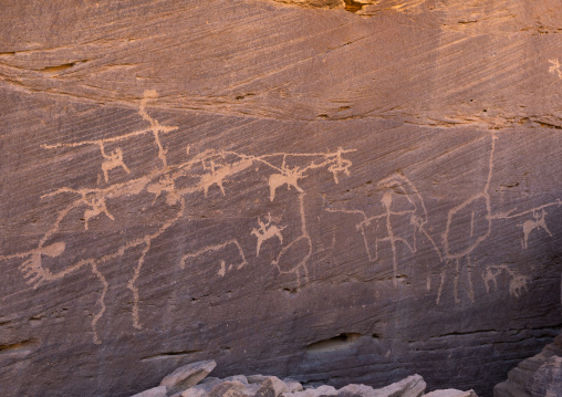 Petroglyphs on a rock depicting ostriches, Najran Province, Thar, Saudi Arabia