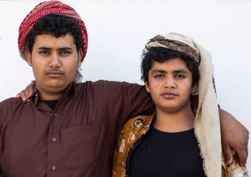 Portrait of two flower men, Asir province, Sarat Abidah, Saudi Arabia