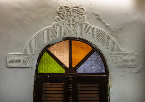 Al Nadji mosque stained window decoration, Jazan Province, Farasan, Saudi Arabia
