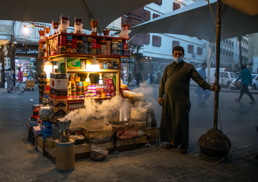 Small shop in the street with frankincense smoke, Mecca province, Jeddah, Saudi Arabia
