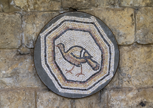 Bird on a Byzantine mosaic tiles in Beiteddine Palace museum, Mount Lebanon Governorate, Beit ed-Dine, Lebanon