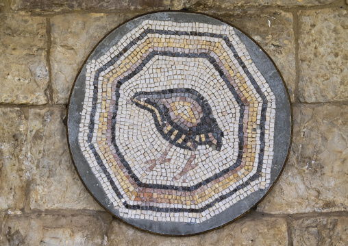 Bird on a Byzantine mosaic tiles in Beiteddine Palace museum, Mount Lebanon Governorate, Beit ed-Dine, Lebanon