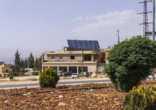 Solar panels on the roof of a building, Beqaa Governorate, Rayak, Lebanon