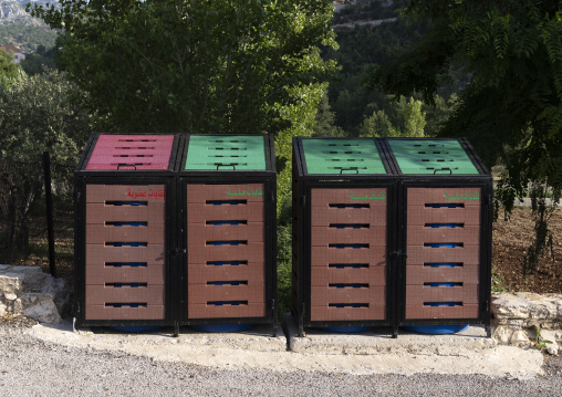 Recycling bins in the street, Mount Lebanon, Douma, Lebanon