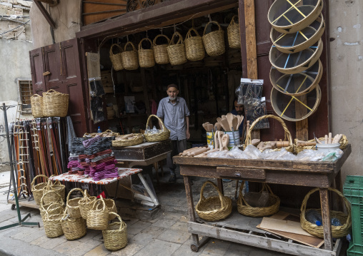 Old man in a basket shop in the old souk, North Governorate, Tripoli, Lebanon