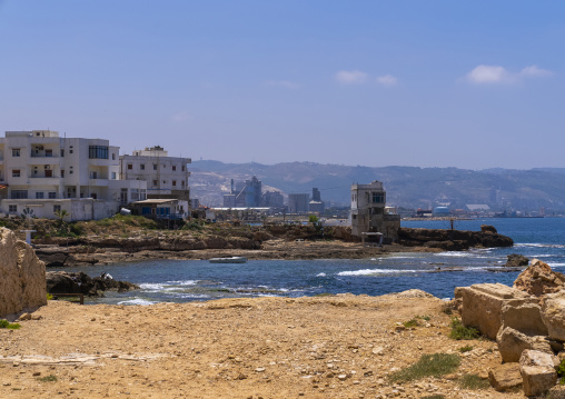Houses and factories on the seashore, North Governorate, Anfeh, Lebanon