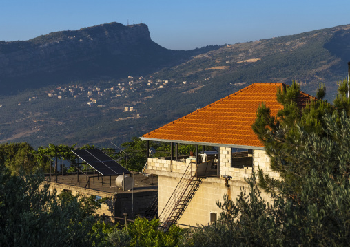 Solar panels on a modern house, Mount Lebanon, Douma, Lebanon