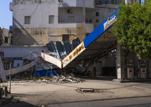 Petrol station destroyed by port explosion, Beirut Governorate, Beirut, Lebanon