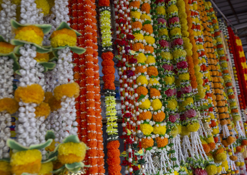 Hindu store selling flower garlands in Little India, Penang island, George Town, Malaysia