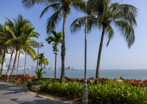 Eastern & Oriental Hotel gardens on the sea, Penang island, George Town, Malaysia