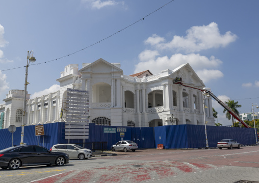 Heritage house under renovation in the British colonial-era architecture, Perak, Ipoh, Malaysia