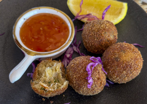 Fishcakes and sauce, Inhambane Province, Inhambane, Mozambique