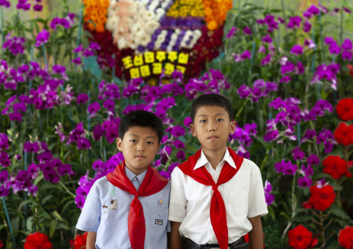 Pioneer boys in the international Kimilsungia festival, DGC, Pyongyang, North Korea