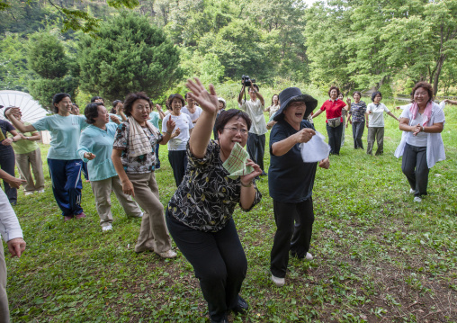 Japanese people originated from North Korea having fun in a park, North Hwanghae, Sariwon, North Korea