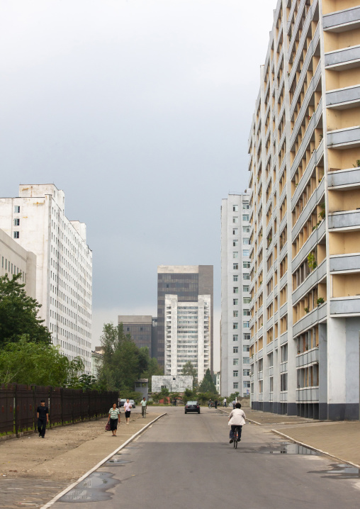 Apartment blocks on empty street, DGC, Pyongyang, North Korea