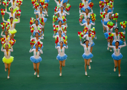 North Korean gymnasts performing during Arirang mass games, DGC, Pyongyang, North Korea