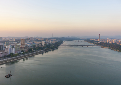 City skyline and Taedong river, DGC, Pyongyang, North Korea