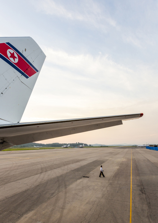 Air Koryo plane tail on the tarmac of Sunan international airport, DGC, Pyongyang, North Korea