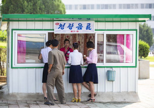 Small shop selling soft drinks in the street, DGC, Pyongyang, North Korea