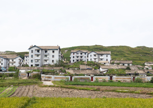 Apartements blocks in the countryside, North Hwanghae, Kaesong, North Korea
